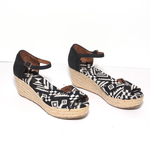 TOMS Canvas Wedge Open Toe Shoes Size 8.5 Aztec Abstract Pattern - Picture 1 of 7